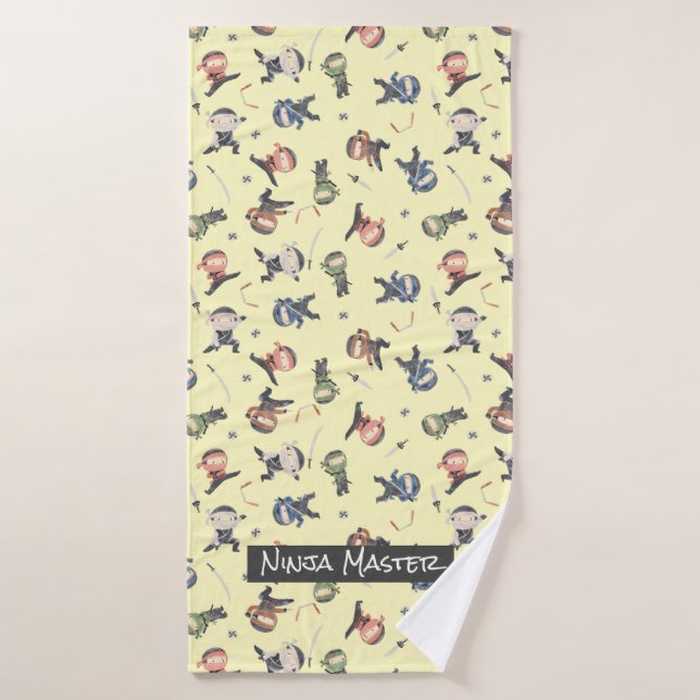 Cute Ninja Motif Vert Bleu Orange Jaune (Serviette de bain)