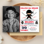 Cute Ninja Warrior Kids Photo Birthday Party Einladung<br><div class="desc">Amaze your guests with this modern ninja theme birthday party invitation featuring cute little ninjas with eye-catching typography against a white background. Simply add your event details on this easy-to-use template and adorn this card with your child's favorite photo to make it a one-of-a-kind invitation. Flip the card over to...</div>