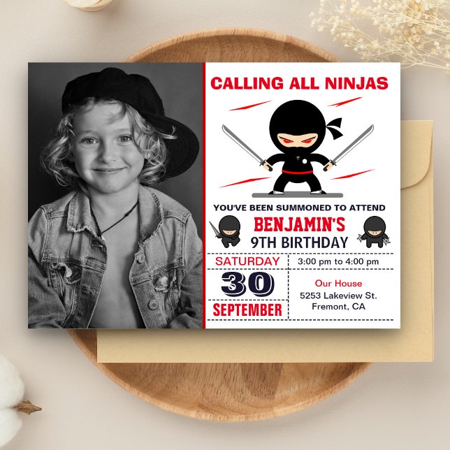 Cute Ninja Warrior Kids Photo Birthday Party Einladung (Von Creator hochgeladen)