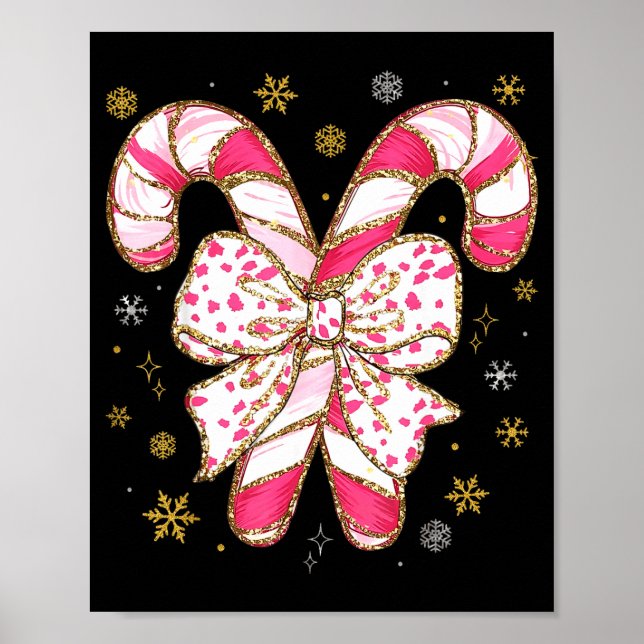 Cute Nk Coquette Bow Candy Cane Christmas Girls Wo Poster (Vorne)