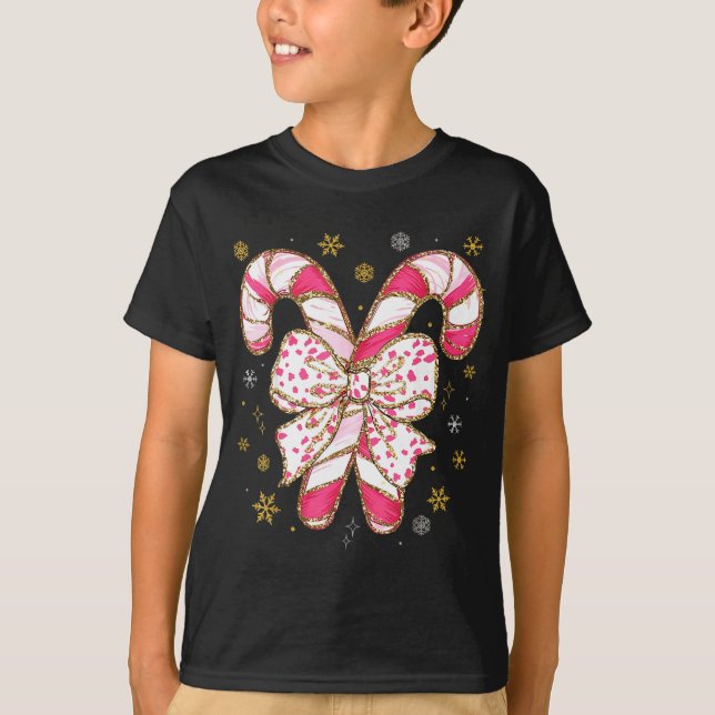 Cute Nk Coquette Bow Candy Cane Christmas Girls Wo T-Shirt (Vorderseite)