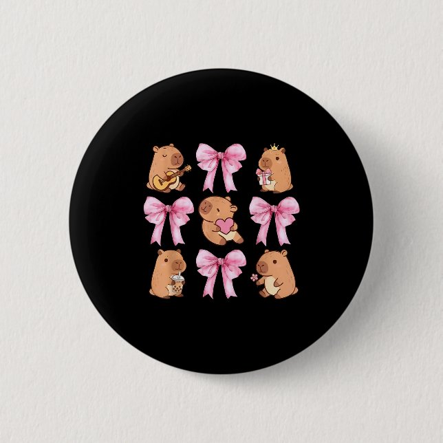 Cute Nk Coquette Bow Kawaii Capybara Lover  Button (Vorderseite)