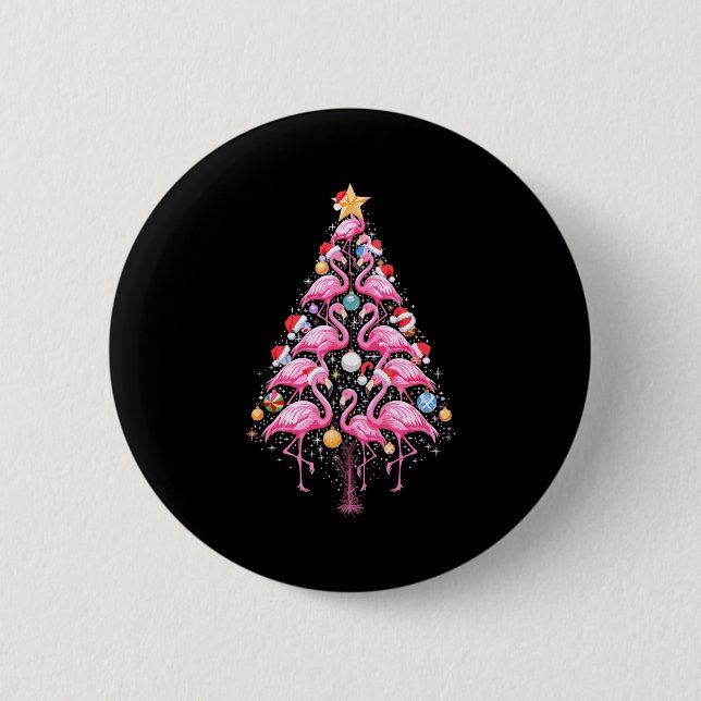 Cute Nk Flamingo Christmas Tree Santa Hat Trocal P Button (Vorderseite)