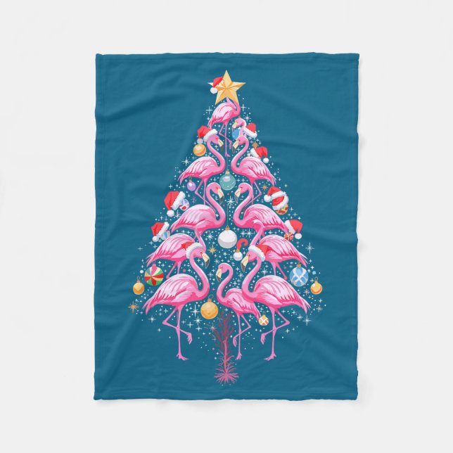 Cute Nk Flamingo Christmas Tree Santa Hat Trocal P Fleecedecke (Vorderseite)