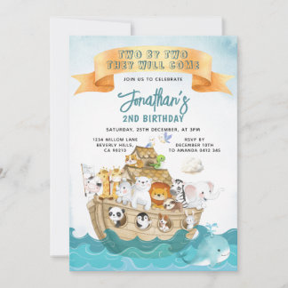 Cute Noah's Ark 2nd Birthday Two By Two Adventure Einladung