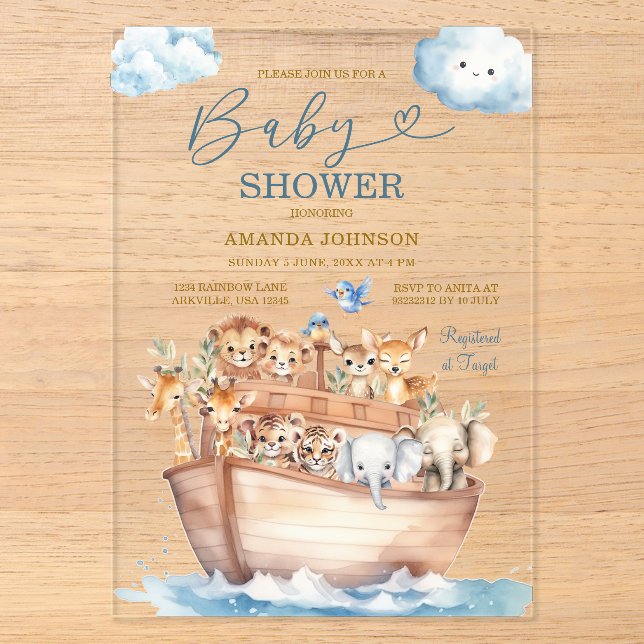 Cute Noah's Ark Gender Neutral Boho Baby Shower Acryleinladungen (Vorderseite)