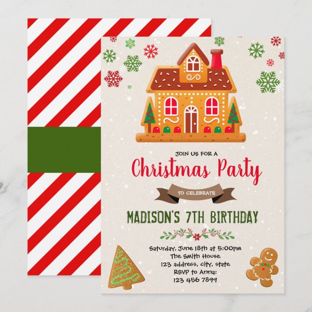 Cute noël pain d'épice maison Invitation (Devant / Derrière)