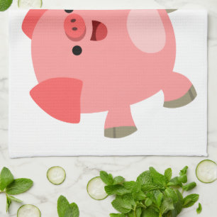 Cute Noir et Blanc Cartoon Pigs Serviette de cuisi