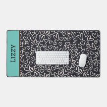 Cute Noir Et Blanc Coeur Bureau Mat