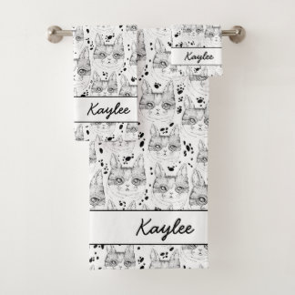 Cute Noir et Blanc Serene Cat Motif visage