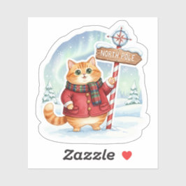 Cute North Pole Cat in Coat & Scarf Christmas  Aufkleber