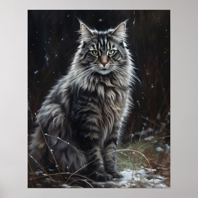 Cute Norwegian Forest Chat Art Imprimer Poster (Devant)