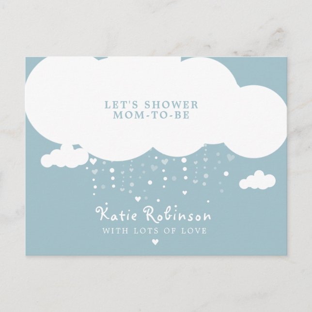 Cute nuage pluie Coeurs Baby shower Invitation (Devant)