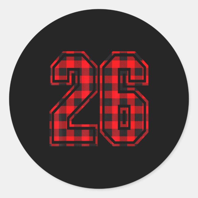 Cute Number 26 Christmas Red Plaid Pattern #26 Unf Runder Aufkleber (Vorderseite)