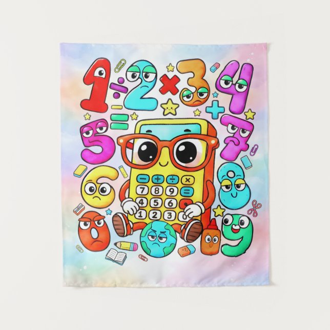 Cute Numbers Characters Maths Poster for Kids Wandteppich (Vorderseite)