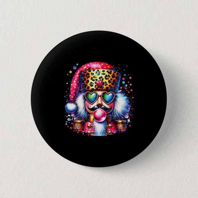 Cute Nutcracker Blowing Bubble Gum Nk Christmas Pa Button (Vorderseite)