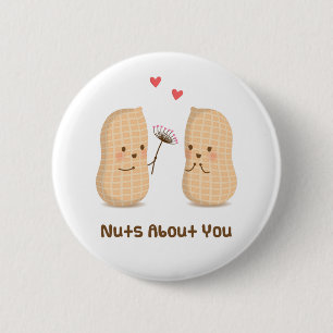 Cute Nuts About You Food Pun Button