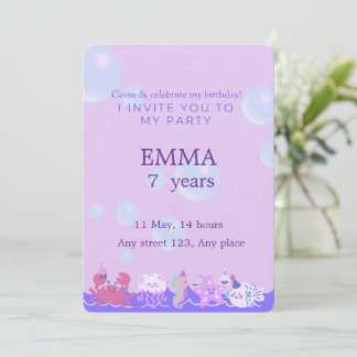 Cute Ocean Animals Kids Party Einladung