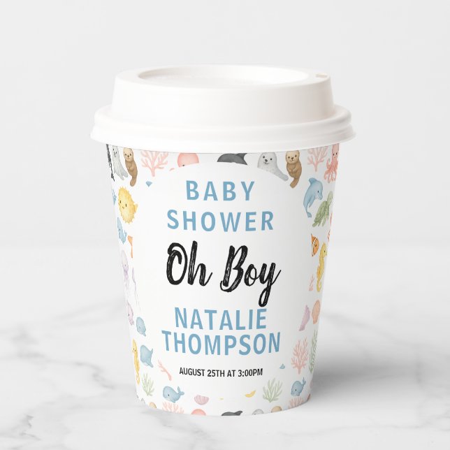 Cute Ocean Under the Sea Animal Baby Shower Pappbecher (Vorderseite)
