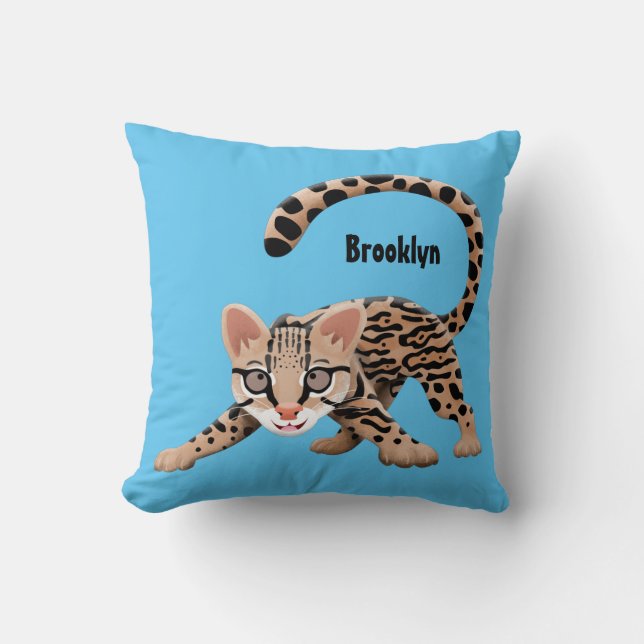 Cute ocelot cartoon illustration  kissen (Vorderseite)