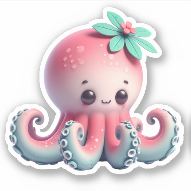 Cute Octopus Custom-Cut Vinyl Stickers (Devant)