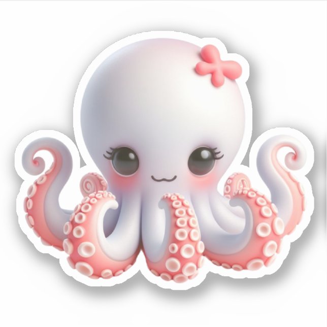 Cute Octopus Custom-Cut Vinyl Stickers (Devant)