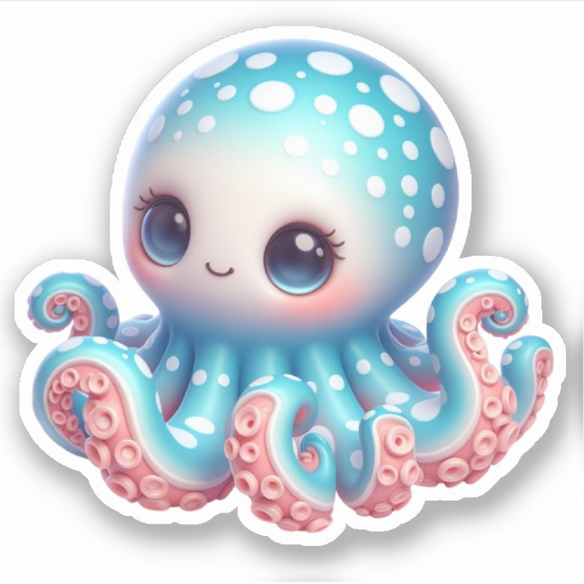 Cute Octopus Custom-Cut Vinyl Stickers (Devant)