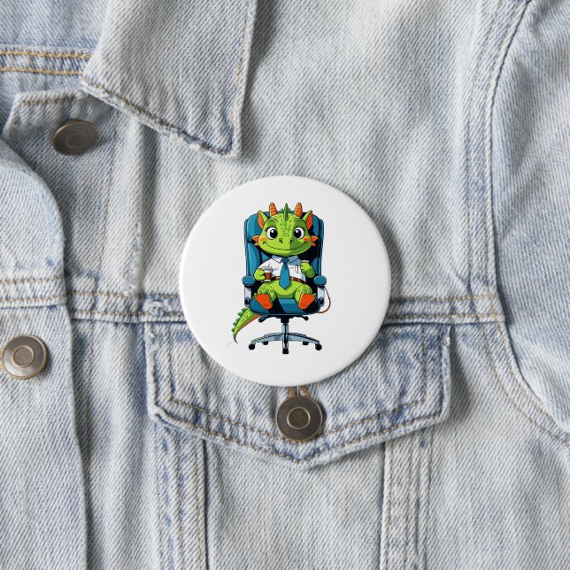 Cute Office Dragon Pin | Funny Cartoon Badge Button (Beispiel)