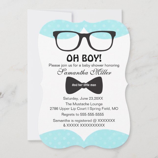 Cute Oh Boy Black Glasses Baby shower Invitation (Devant)
