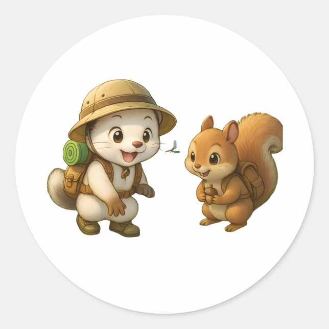 Cute Okojo and Squirrel – Okojo and Friends Illust Runder Aufkleber (Vorderseite)
