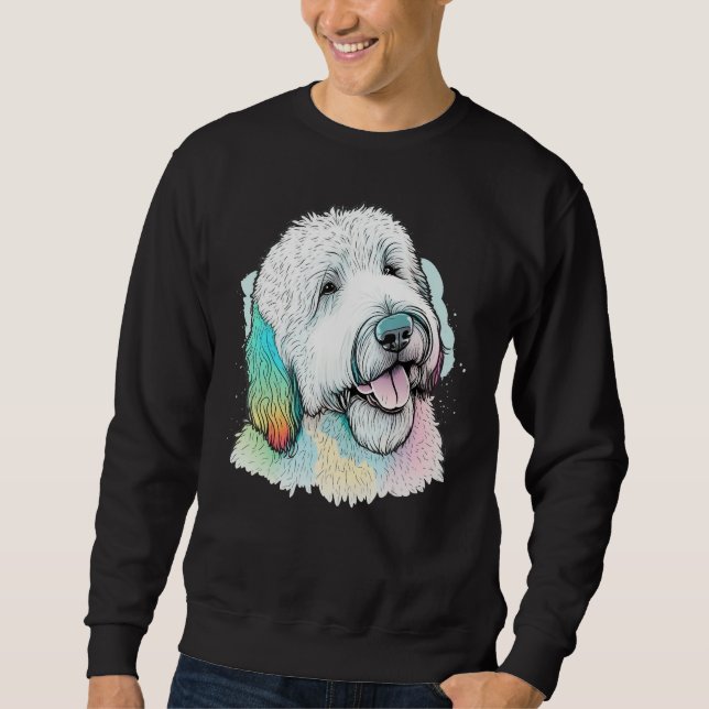 Cute Old English Sheepdog Dog on Bobtail Sweatshirt (Vorderseite)