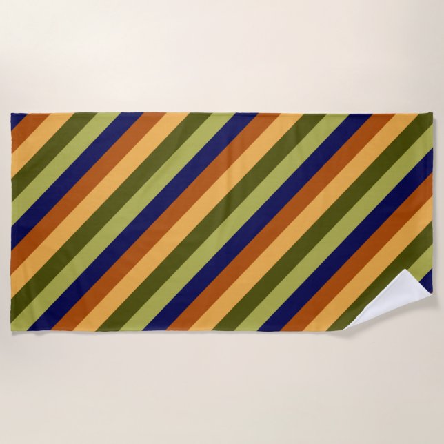 Cute Olive Sage Marine Stripes Plage Serviette (Devant)