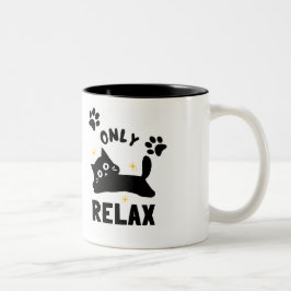 Cute "Only Relax" Cat Silhouette & Paw Prints Min Zweifarbige Tasse