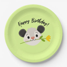 Cute Opossum Head with Flower, “Happy Birthday!” Pappteller