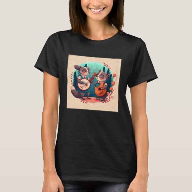 Cute Opposum Racoon Illustration Friends Instrumen T-Shirt (Vorderseite)