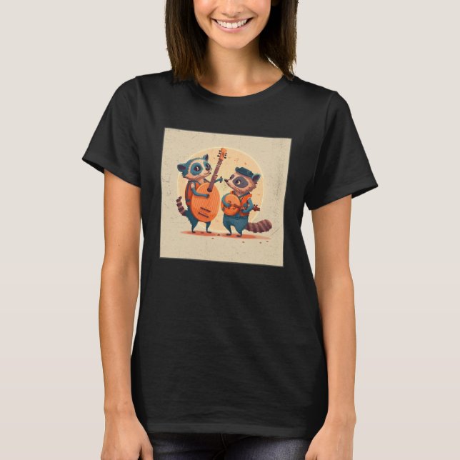 Cute Opposum Racoon Illustration Friends Instrumen T-Shirt (Vorderseite)