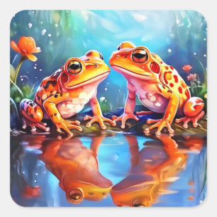 Cute Orange aquarelle grenouilles autocollants