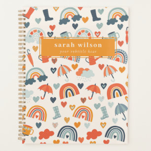 Cute Orange Blue Spring Rainbow Clouds Motif