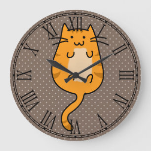 Cute Orange Cat Große Wanduhr