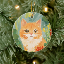 Cute Orange Cat Keramik Ornament
