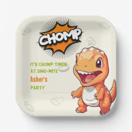 Cute Orange Dinosaur Birthday Party Square Pappteller
