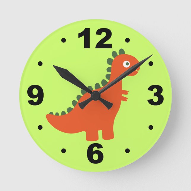 Cute Orange Dinosaur Kids Wall Clock Runde Wanduhr (Vorderseite)