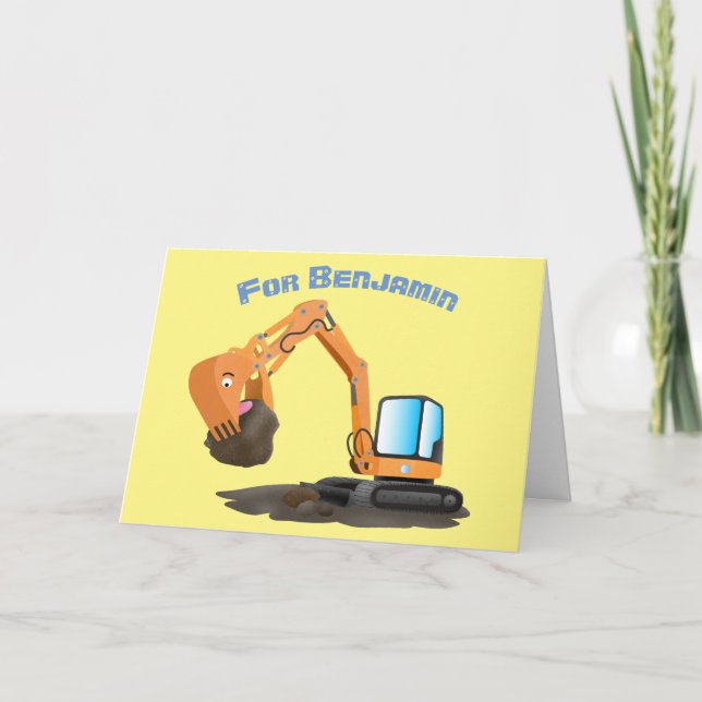 Cute orange excavator digger cartoon karte (Vorderseite)