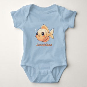 Cute Orange Fish Drawing in Cartoon Style Baby Strampler