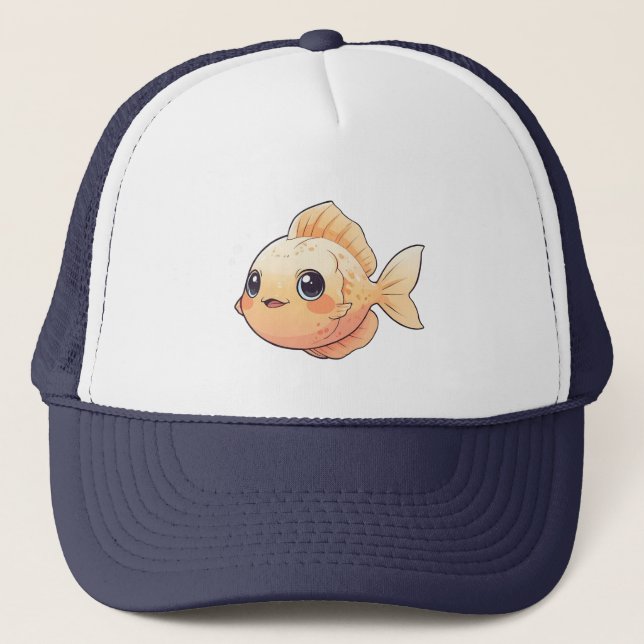 Cute Orange Fish Drawing in Cartoon Style Truckerkappe (Vorderseite)