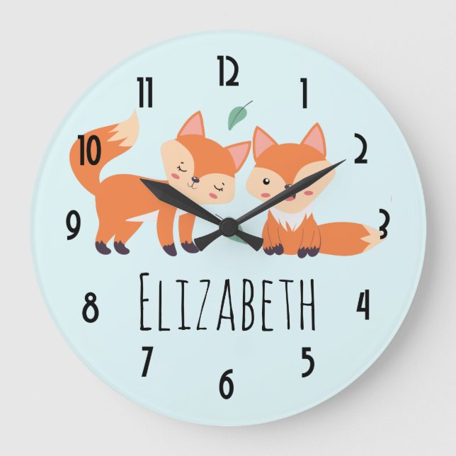 Cute Orange Foxes Graphic Illustration Große Wanduhr (Vorderseite)