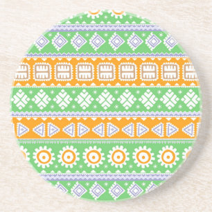 Cute orange-grüne ethnische Musterdesign Sandstein Untersetzer