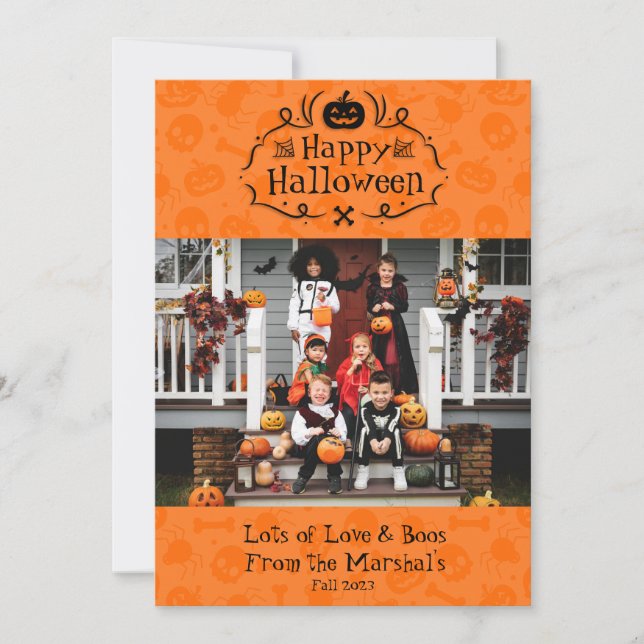 Cute Orange Happy Halloween Boo Carte photo (Devant)