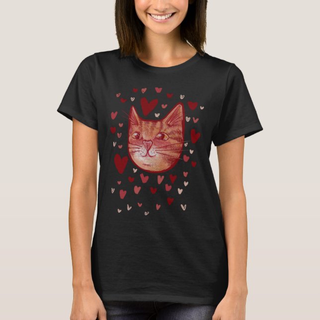 Cute orange kitty cat Love Valentine T-Shirt (Vorderseite)