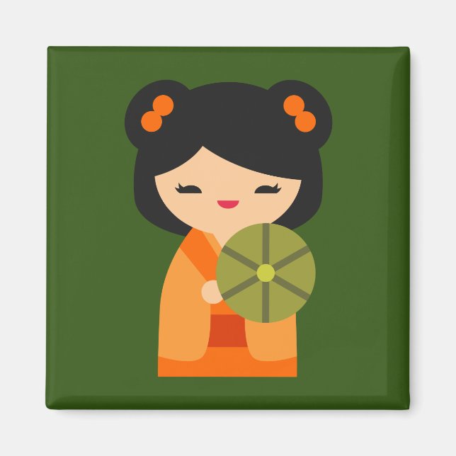 Cute orange Kokeshi Japanese dolls Magnet (Vorne)